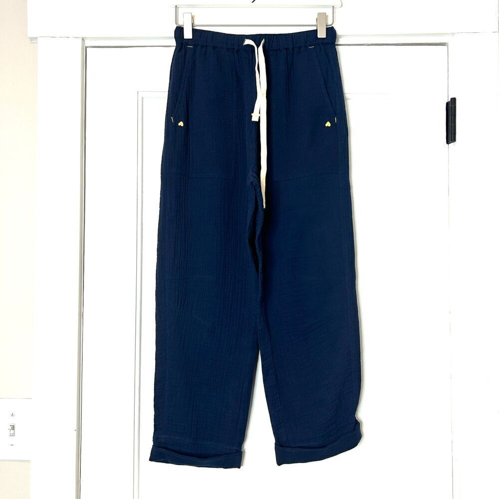 Women's Navy Drawstring Wide-Leg Pants